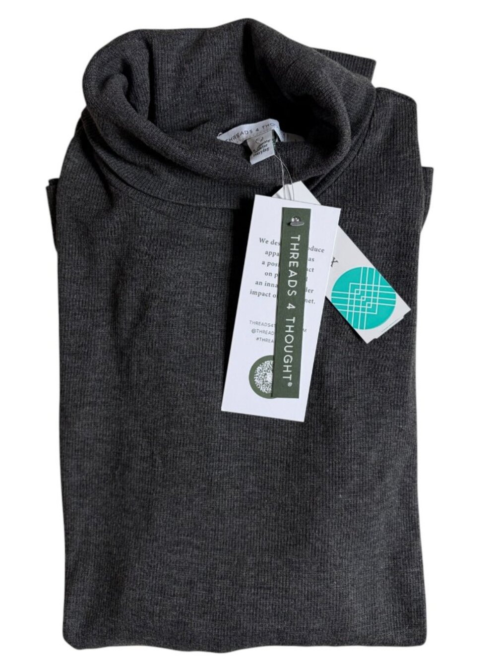 NWT Threads 4 Thought Quinn Feather Rib Knit Turtleneck (Dark Grey) - Large